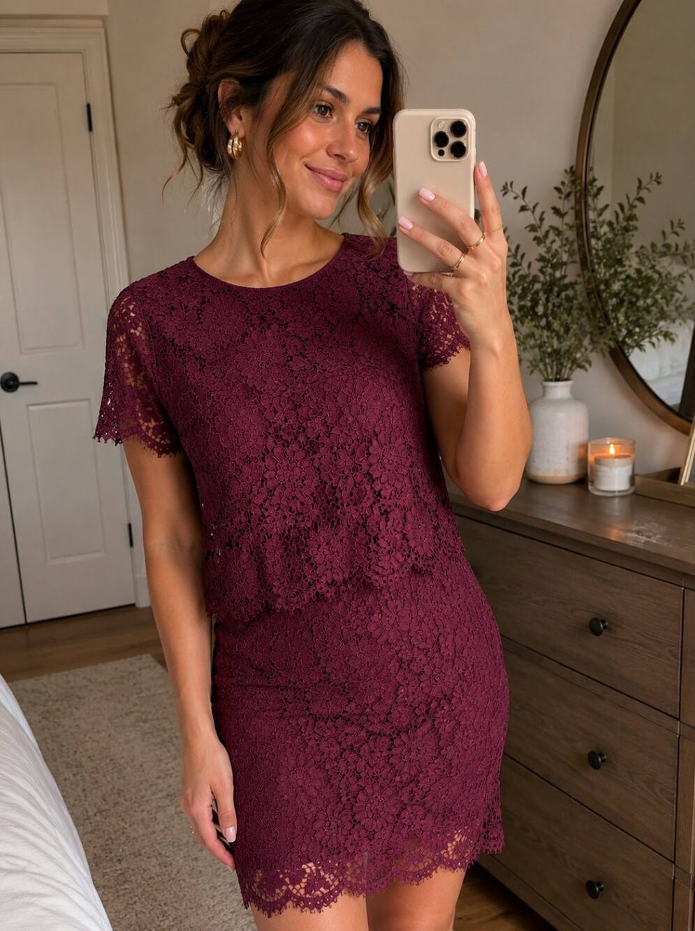 Lulus ‘Turn Back Time’ Burgundy Two Piece Set